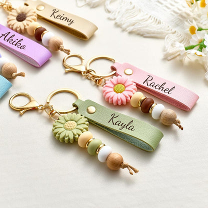 Personalised Daisy Beaded Keyring for Girls