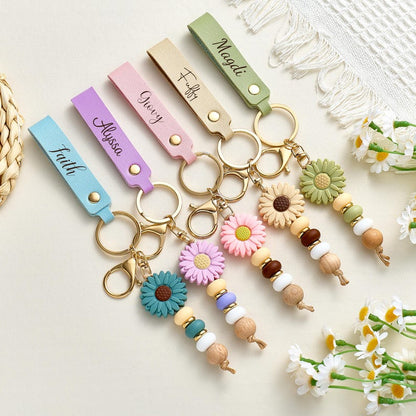 Personalised Daisy Beaded Keyring for Girls