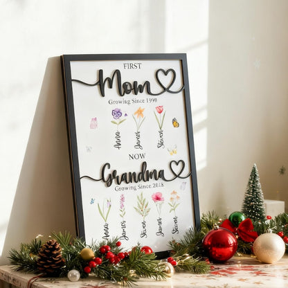 Grandma's Gift Personalized Flower Birth Month Garden Wooden Sign Frame