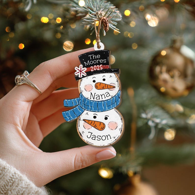 Custom Snowman Family Ornament, Custom Snowman Christmas Ornament