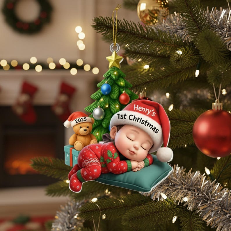 Baby’s First Christmas Ornament, Personalized Acrylic Bauble