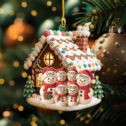 Personalized Gingerbread House Ornament, Custom Snowman Family Gift