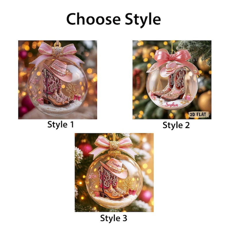 Custom Name Cow Girl Boots Acrylic Ornament