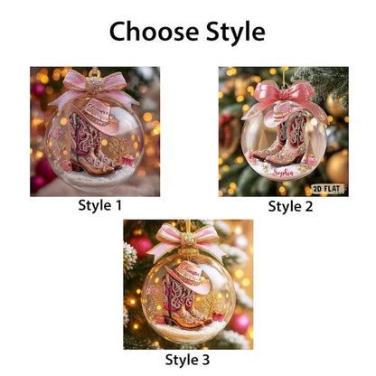 Custom Name Cow Girl Boots Acrylic Ornament