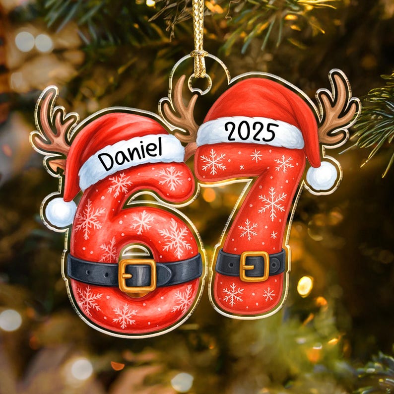 Six Seven 67 Meme Custom Name Christmas Ornament