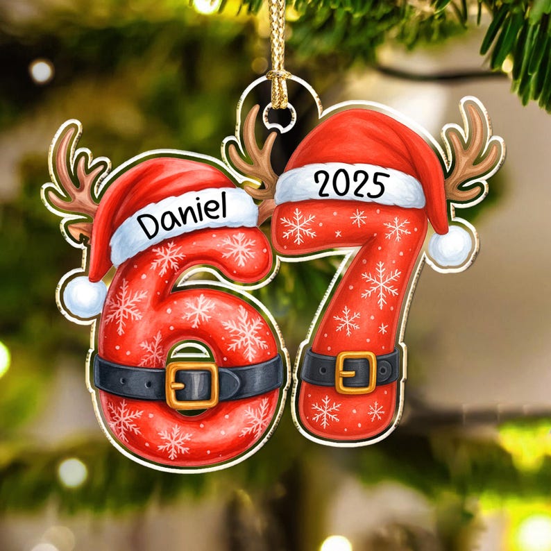 Six Seven 67 Meme Custom Name Christmas Ornament