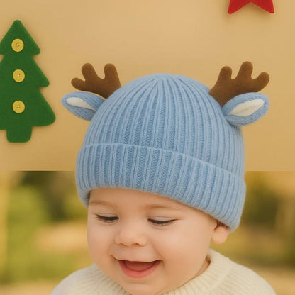 Personalized Reindeer Baby Beanie, Custom Knit Christmas Hat with Name