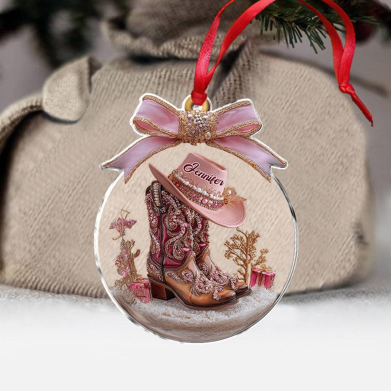 Custom Name Cow Girl Boots Acrylic Ornament