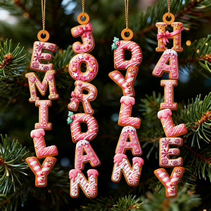 Pink Christmas Gingerbread Alphabet Ornament, Christmas Tag for Stockings