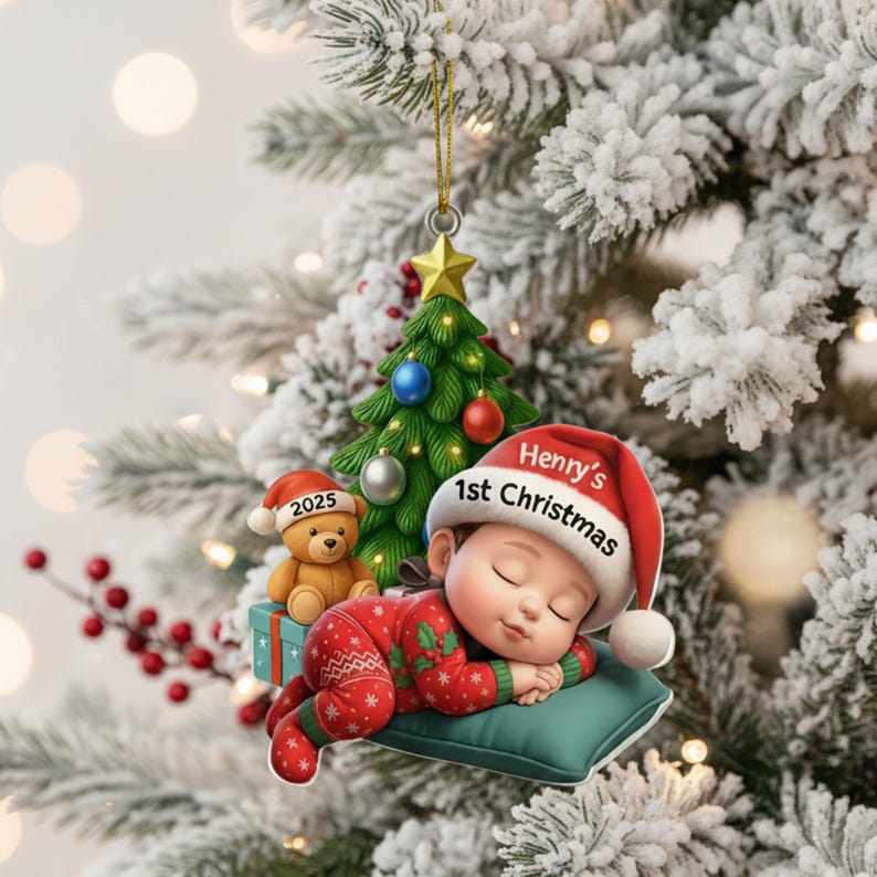 Baby’s First Christmas Ornament, Personalized Acrylic Bauble