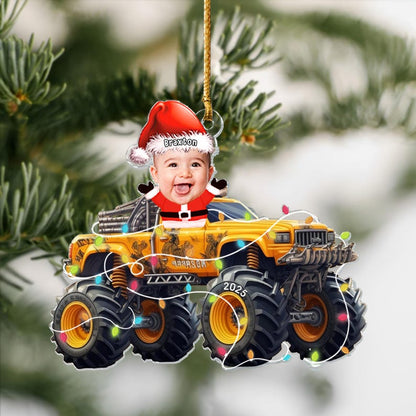 Custom Photo Kid Face Monster Truck Ornament, Personalized Acrylic Photo Ornament