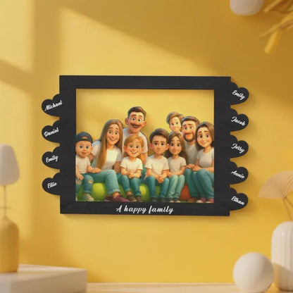 Engraved Cartoon Photo Frame: Personalized Pixar-Style Family Gift