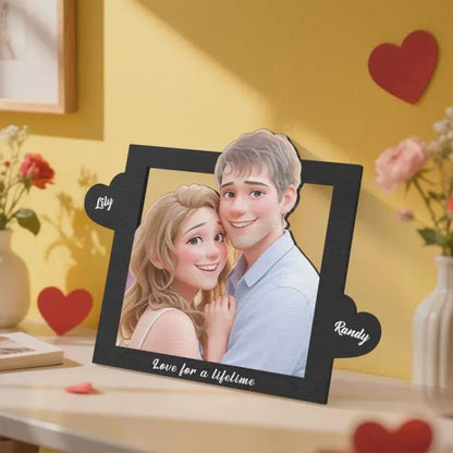 Engraved Cartoon Photo Frame: Personalized Pixar-Style Family Gift