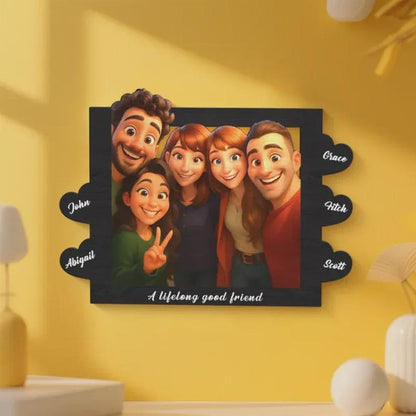 Engraved Cartoon Photo Frame: Personalized Pixar-Style Family Gift