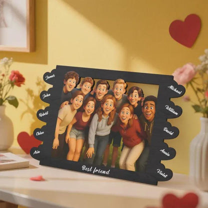 Engraved Cartoon Photo Frame: Personalized Pixar-Style Family Gift