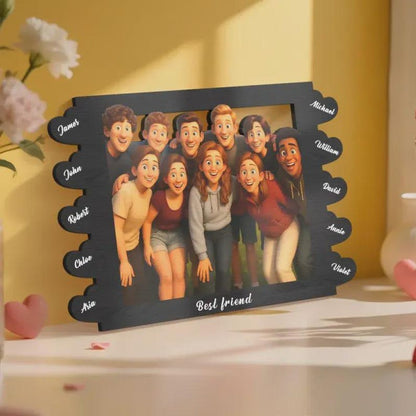 Engraved Cartoon Photo Frame: Personalized Pixar-Style Family Gift