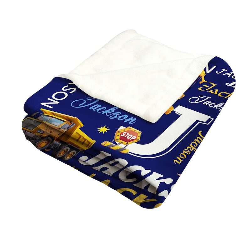 Personalized Excavator Name Blanket for Kids – Custom Construction Truck Blanket