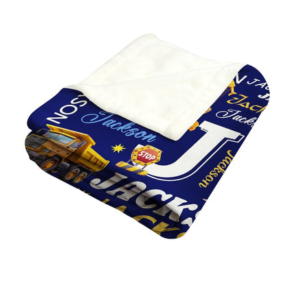Personalized Excavator Name Blanket for Kids – Custom Construction Truck Blanket