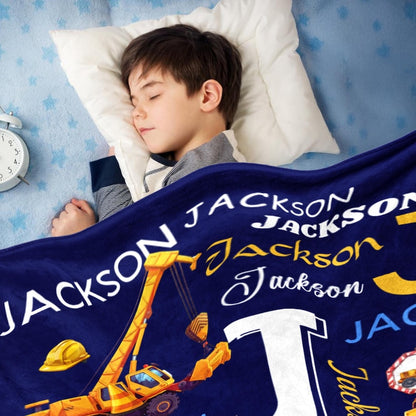 Personalized Excavator Name Blanket for Kids – Custom Construction Truck Blanket