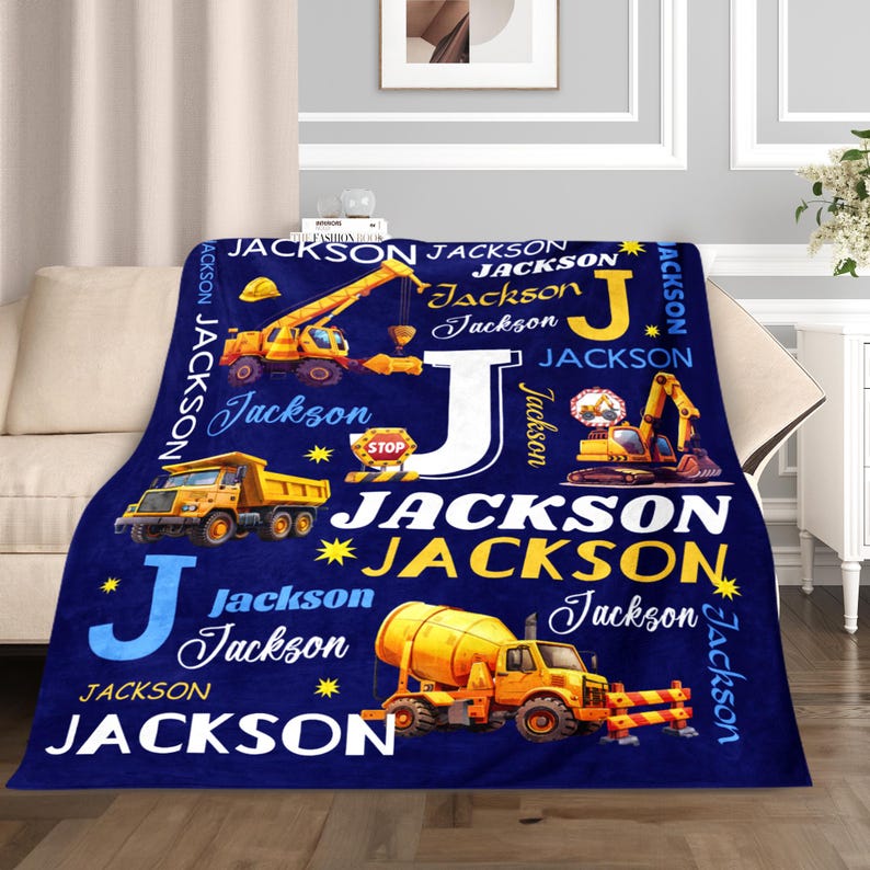 Personalized Excavator Name Blanket for Kids – Custom Construction Truck Blanket