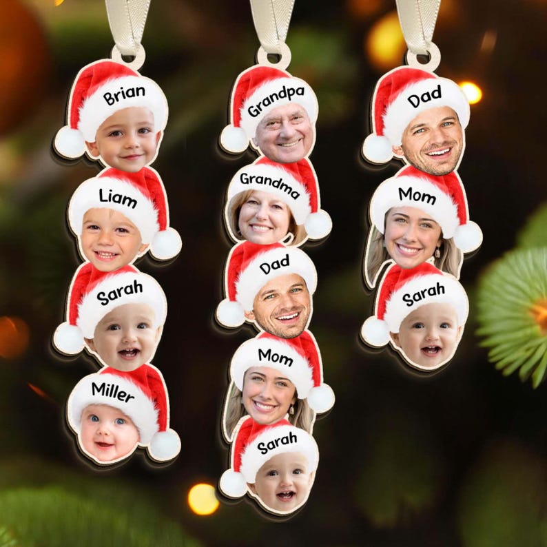 Custom Photo Funny Face Family Ornament, Acrylic Christmas Ornament