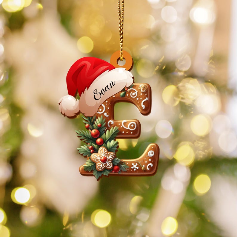Personalized Gingerbread Letter Ornament, Custom Name Christmas Tree Decor