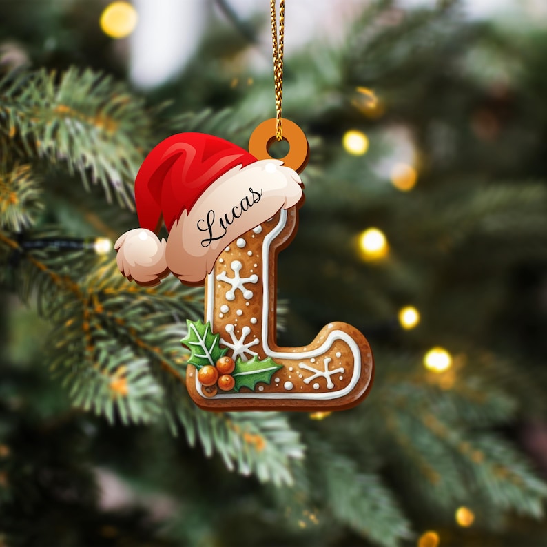 Personalized Gingerbread Letter Ornament, Custom Initial Christmas Decoration