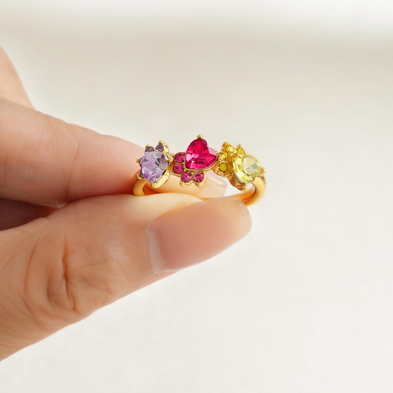 Personalized Cat Paw Birthstone Ring: Sterling Silver Pet Memorial