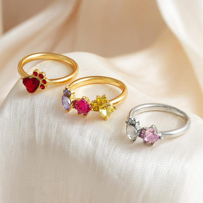 Personalized Cat Paw Birthstone Ring: Sterling Silver Pet Memorial