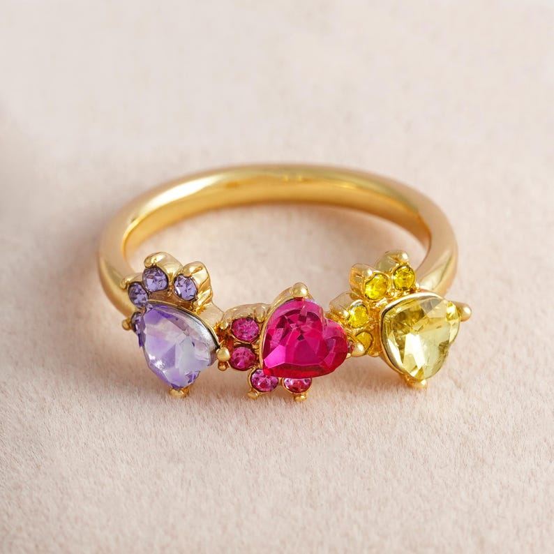Personalized Cat Paw Birthstone Ring: Sterling Silver Pet Memorial