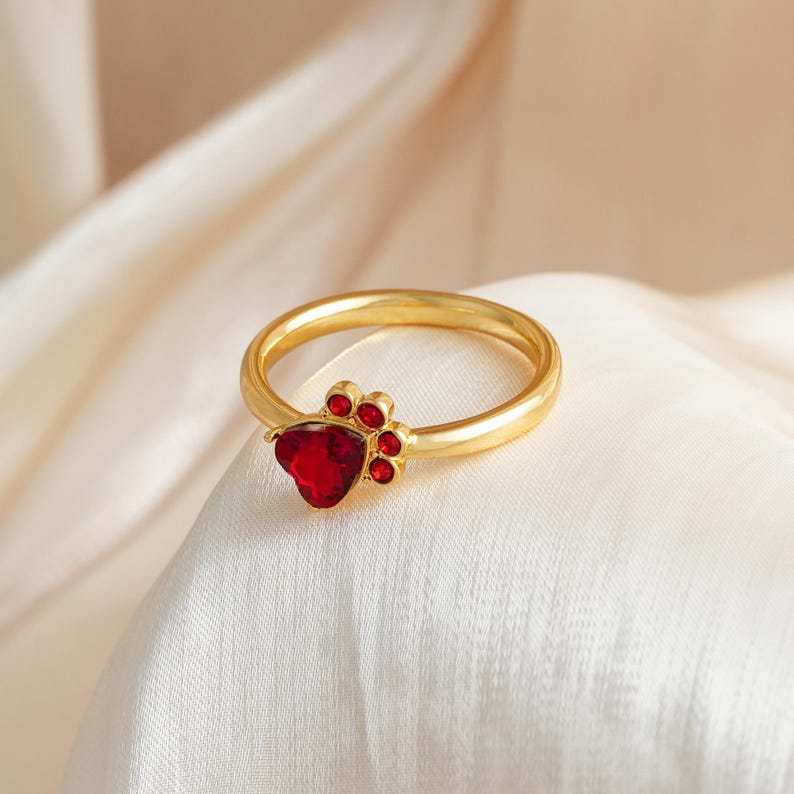 Personalized Cat Paw Birthstone Ring: Sterling Silver Pet Memorial