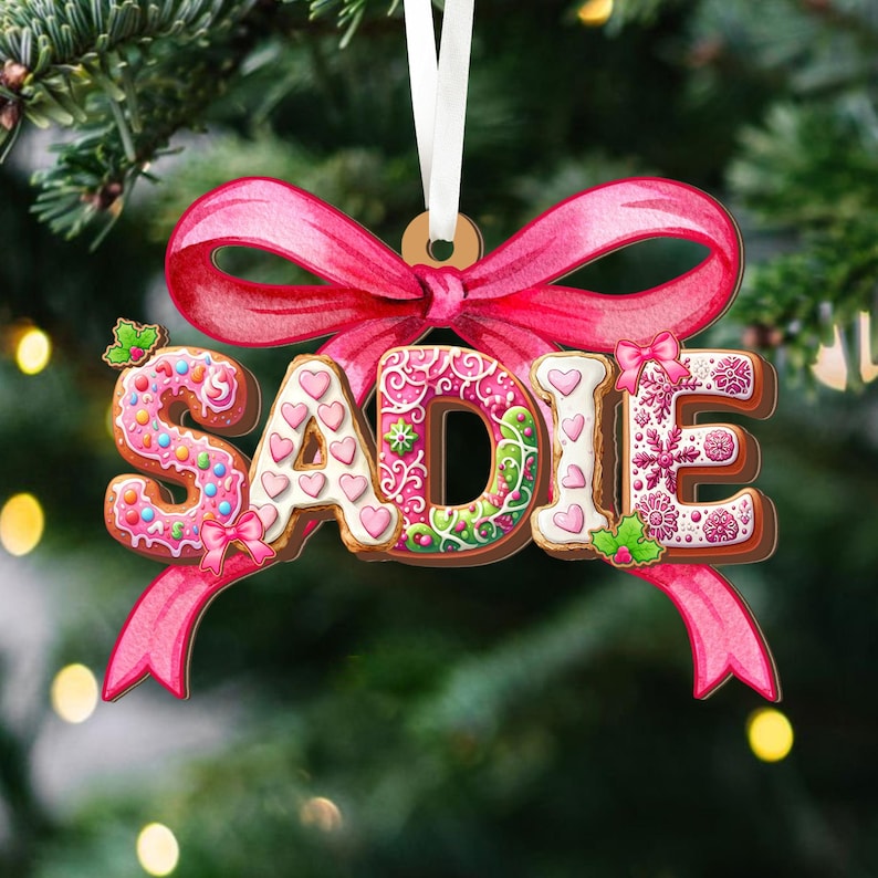 Coquette Pink Christmas Gingerbread Alphabet Ornament