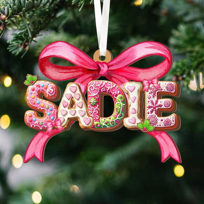 Coquette Pink Christmas Gingerbread Alphabet Ornament