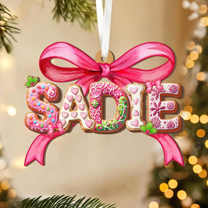 Coquette Pink Christmas Gingerbread Alphabet Ornament
