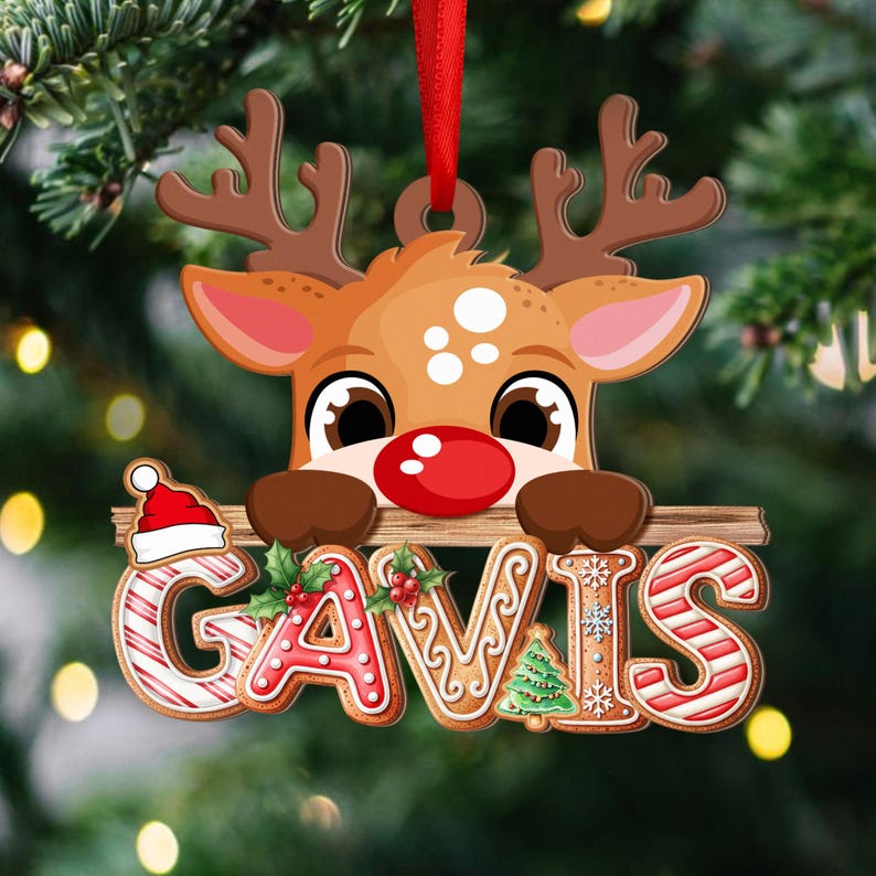 Gingerbread Letter Ornament, Peeking Reindeer Alphabet Ornament