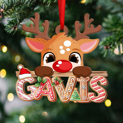 Gingerbread Letter Ornament, Peeking Reindeer Alphabet Ornament
