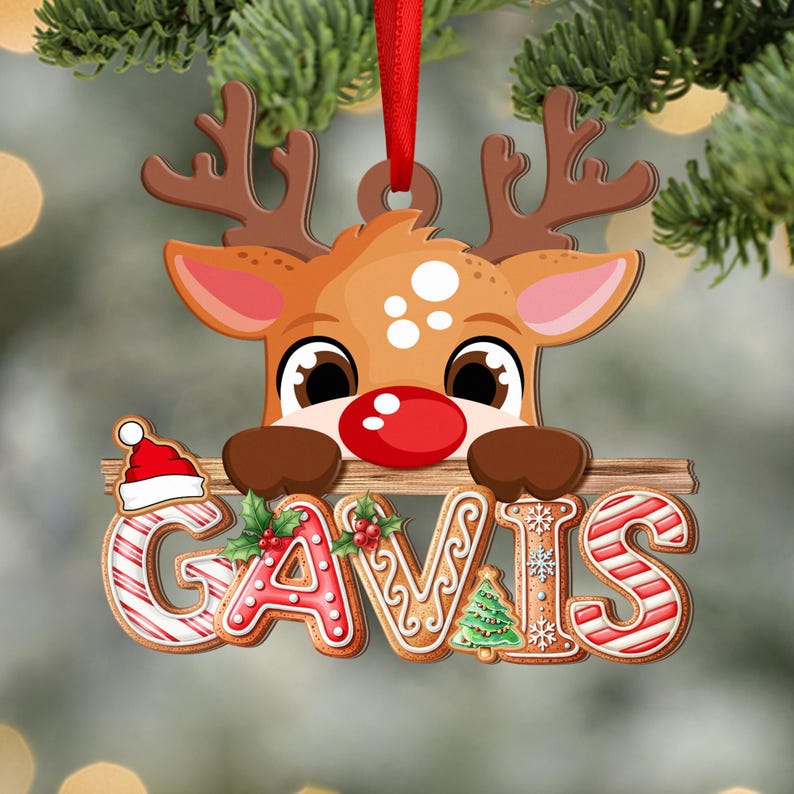 Gingerbread Letter Ornament, Peeking Reindeer Alphabet Ornament