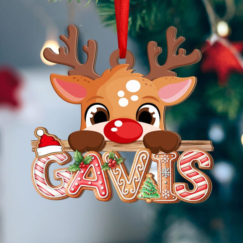 Gingerbread Letter Ornament, Peeking Reindeer Alphabet Ornament