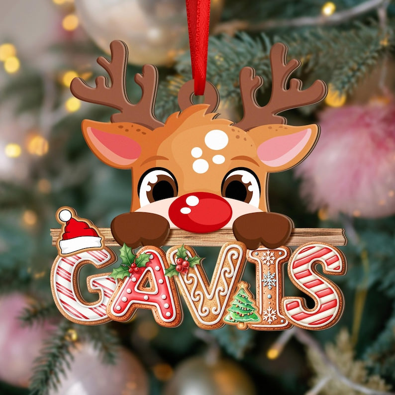 Gingerbread Letter Ornament, Peeking Reindeer Alphabet Ornament