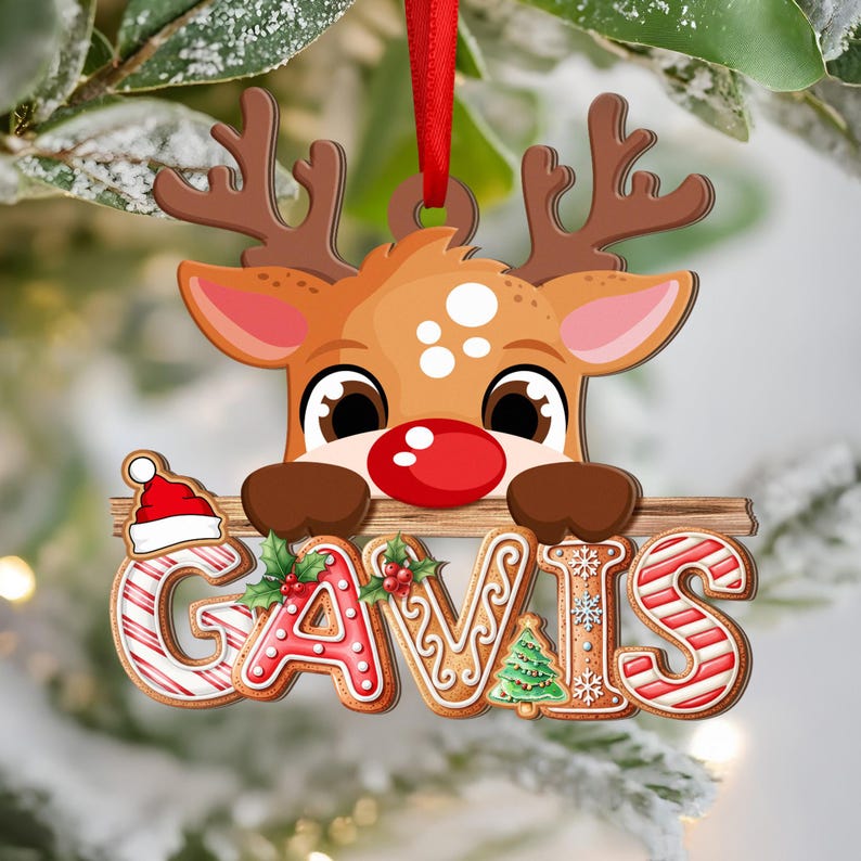 Gingerbread Letter Ornament, Peeking Reindeer Alphabet Ornament