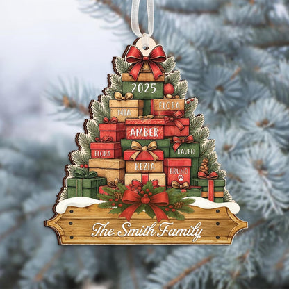 Family Christmas Ornament 2025, Personalized Stacked Gifts Family Ornament