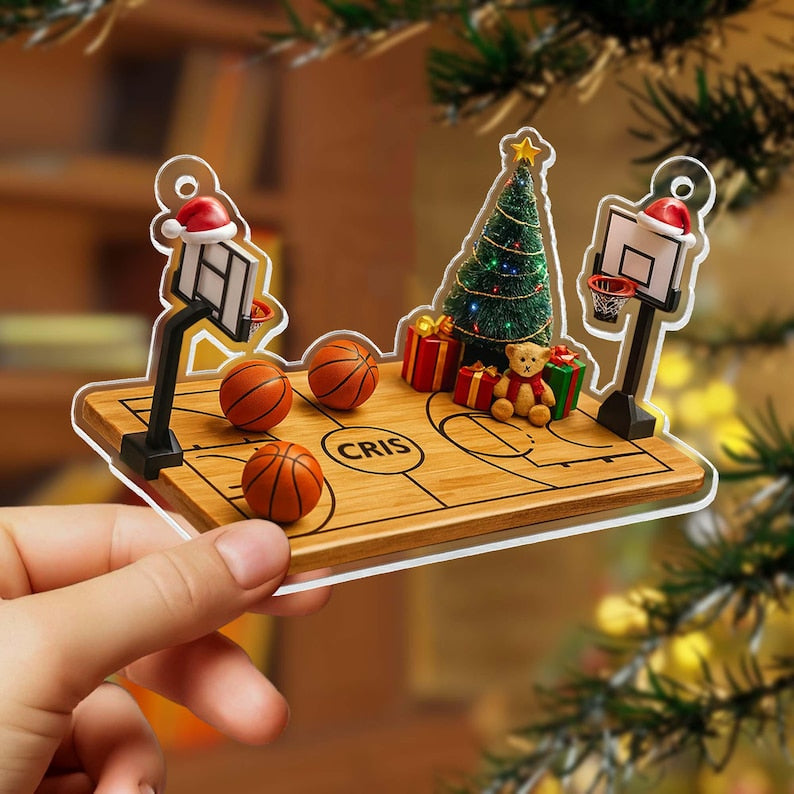 Personalized Basketball Court Flat 2D Christmas Ornament