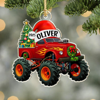 Personalized Monster Truck Christmas Ornament with Name: Kids Boy Xmas Gifts