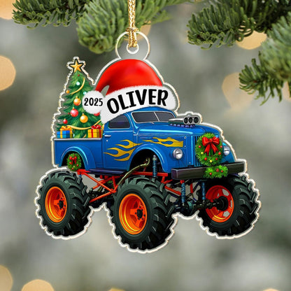 Personalized Monster Truck Christmas Ornament with Name: Kids Boy Xmas Gifts