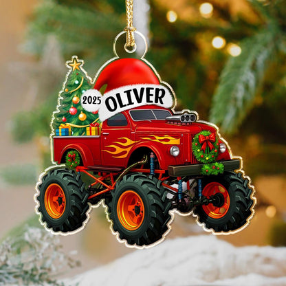 Personalized Monster Truck Christmas Ornament with Name: Kids Boy Xmas Gifts