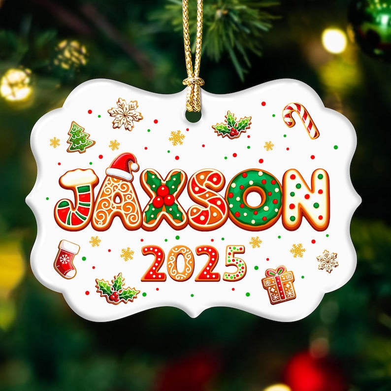 Custom Gingerbread Alphabet Name Christmas Ornament 2025