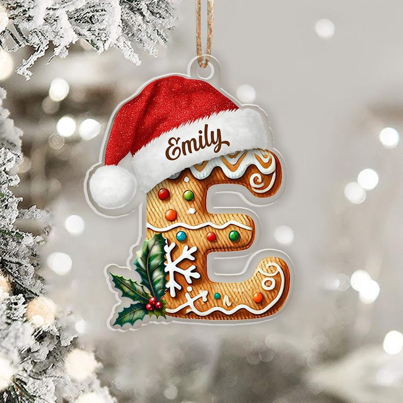 Personalized Initial Christmas Ornament, Custom Gingerbread Letter Ornament