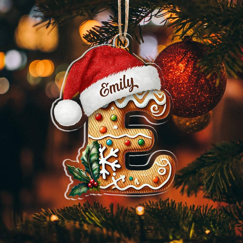Personalized Initial Christmas Ornament, Custom Gingerbread Letter Ornament