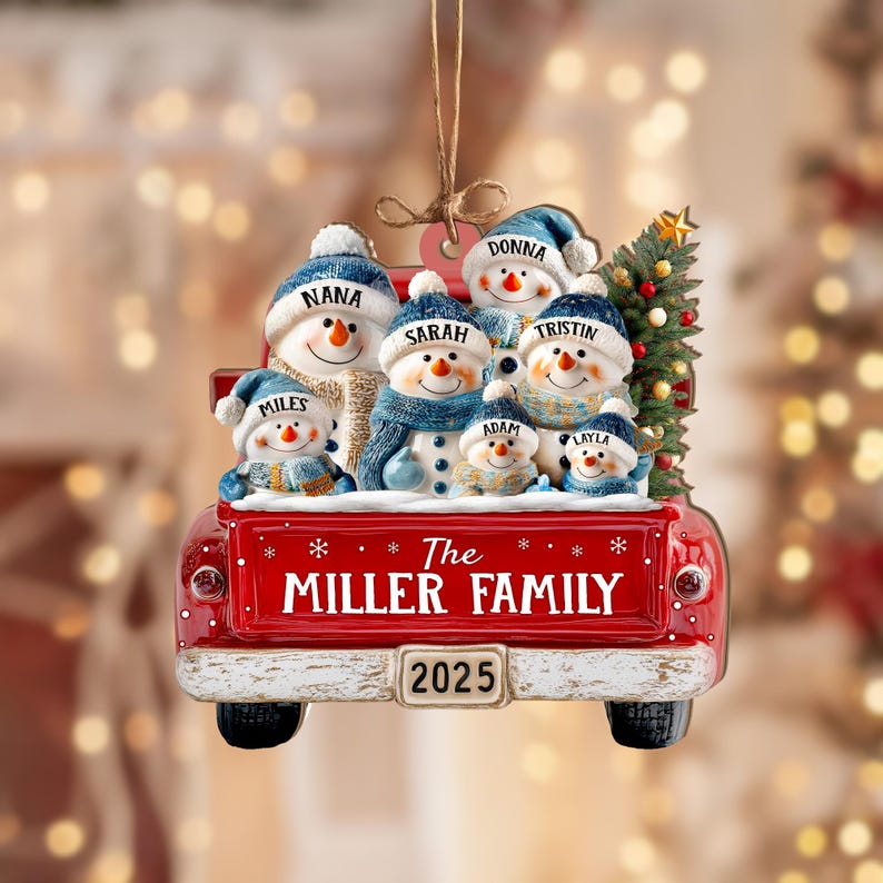 Personalized Snowman Family Ornament, Custom Family Of 3 4 5 6 Christmas Ornament