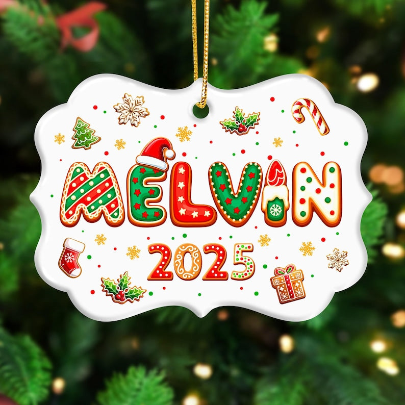 Custom Gingerbread Alphabet Name Christmas Ornament 2025